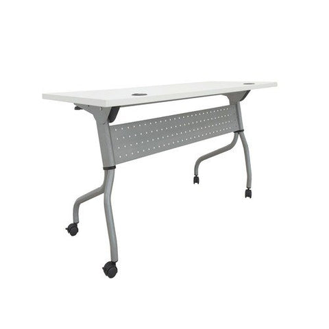 Lorell White Laminate Flip Top Training Table White Top - Silver Base - 4 Legs -