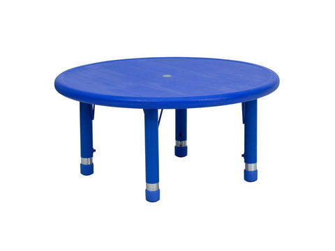 33'' Round Blue Plastic Height Adjustable Activity Table
