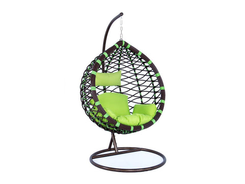 LeisureMod Wicker Hanging Egg Swing Chair With Cushion Indoor Outdoor Use in Green