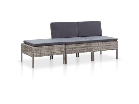 Patio Lounge Set with Cushions 3 Piece Poly Rattan Gray Seat Sofa Yard