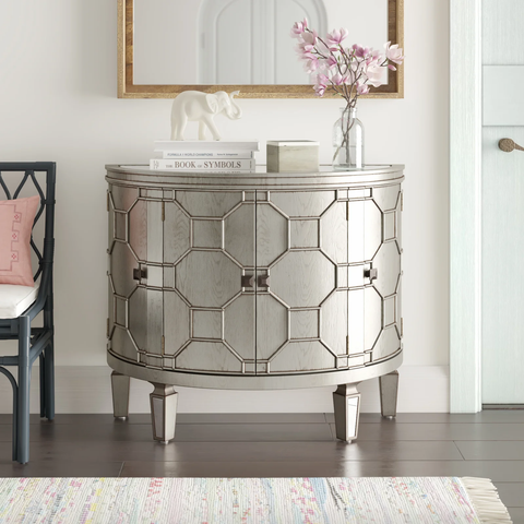 Ezell Solid Wood 4 - Door Mirrored Accent Cabinet