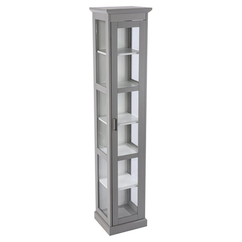 Wood Tall Curio Cabinet with Glass Door in Gray
