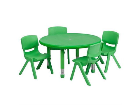 33'' Round Green Plastic Height Adjustable Activity Table Set with 4 Chairs