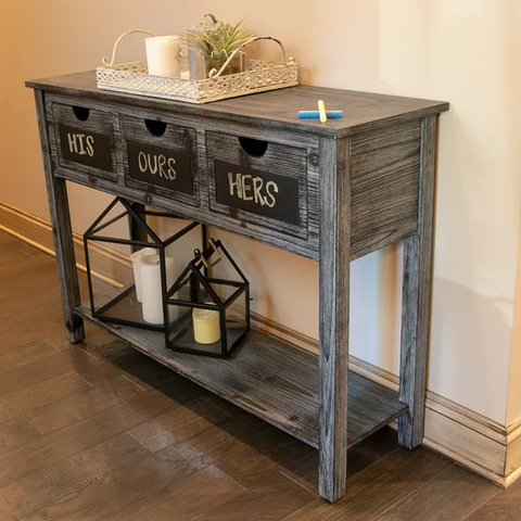 Rowan 3-Drawer Weathered Chalkboard Console Table