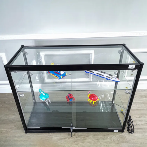 47.2"W x 19.6"D x 37"H LED Lighted 3-Shelf Glass Showcase Cabinet Locking Display