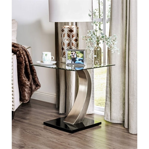 Navarre Glass Top End Table in Silver and Black