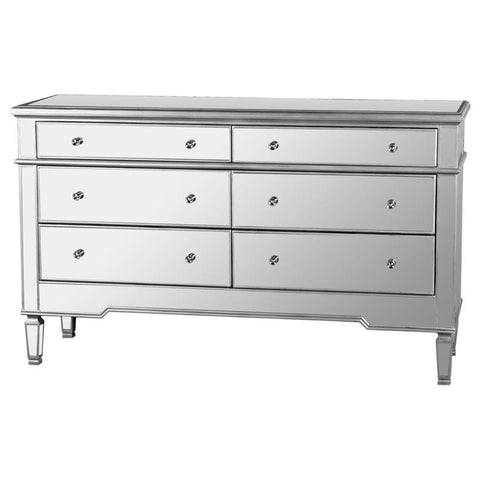 6-Drawer Solid Wood Bedroom Dresser in Silver Brushed