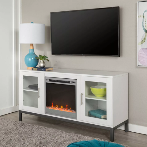 52" Wood Fireplace TV Console with Metal Legs - White - Saracina Home
