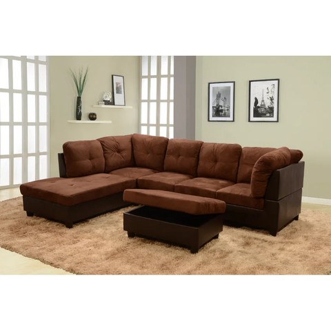 Mauzy 103.5" Wide Linen Left Hand Facing Sofa & Chaise with Ottoman