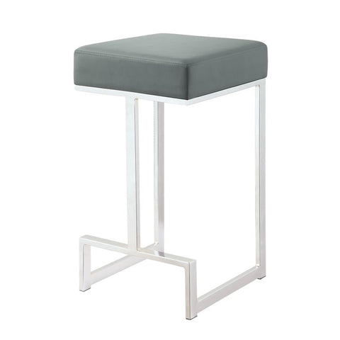 Backless Faux Leather Counter Stool in Gray and Chrome
