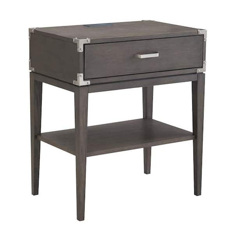 Beckett 1-Drawer Anthracite/Pewter Nightstand Side Table with AC/USB Charger and Shelf (28 in. H x 24 in. W x 16 in. D)