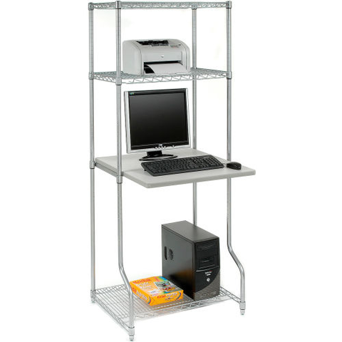 4-Shelf Wire Computer LAN Workstation, 30"W x 30"D x 74"H, Chrome