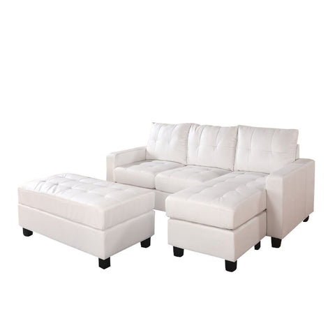 Bonded Leather Sectional with Ottoman in White