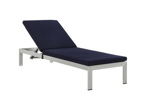 Shore Outdoor Patio Aluminum Chaise with Cushions Silver Navy