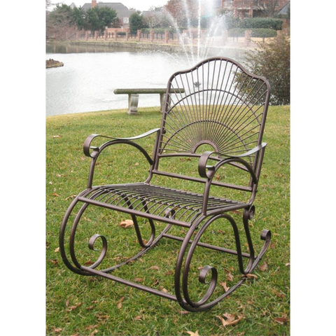 Iron High Back Patio Rocker in Bronze