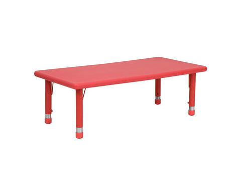 24''W x 48''L Rectangular Red Plastic Height Adjustable Activity Table