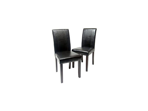 Roundhill Furniture Urban Style Solid Wood Leatherette Padded Parson Chair, Black, Set of 2