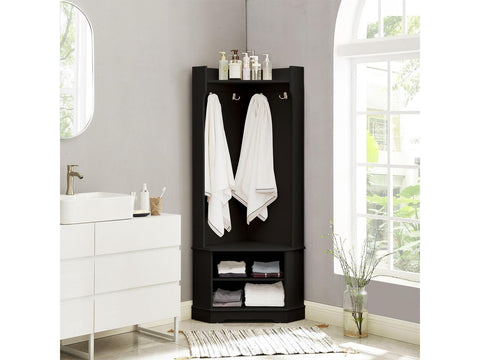 3-In-1 Entryway Corner Hall Tree with Storage Shelves and Coat Racks 4 Hooks for Entrance, Hallway