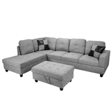 Mauzy 103.5" Wide Linen Left Hand Facing Sofa & Chaise with Ottoman