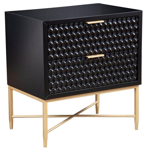 Black Pearl Two Drawer Wood Nightstand in Black