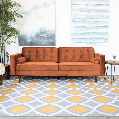 Mid-Century Modern Harriet Burnt Orange Velvet Sofa