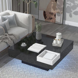 Modern Square Coffee Table with Detachable Tray - Black