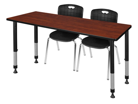 Kee 60" x 24" Height Adjustable Classroom Table - Cherry & 2 Andy 18-in Stack Chairs- Black
