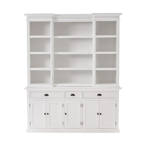 Mahogany Wood Kitchen Hutch Cabinet with 5 Doors 3 Drawers in White