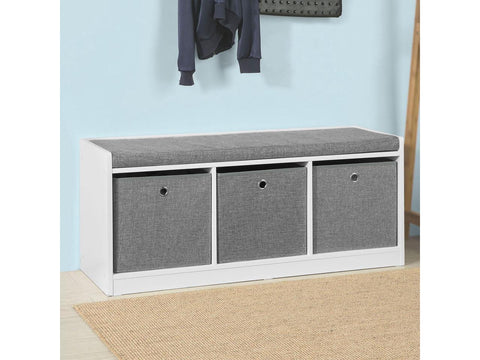Haotian Hallway Entrance 3 Baskets Storage Bench With Padded Seat FSR65-DG