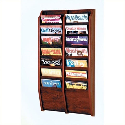 14 Pocket Wall Mount Magazine Rack in Mahogany