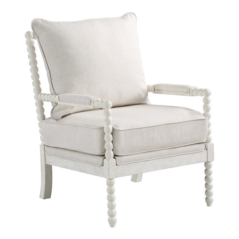 Kaylee Spindle Chair in Linen Beige Fabric with White Frame