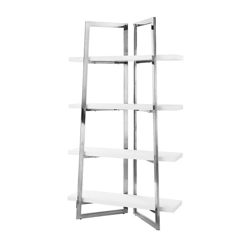 Posh Living Aluna 4-Shelf Stainless Steel Frame Bookcase in White/Chrome