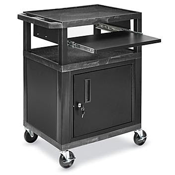 Plastic AV Cart with Cabinet - 27 x 18 x 34", Black