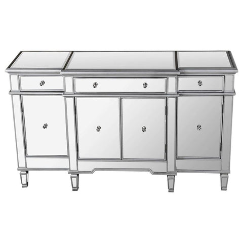 Solid Wood and Mirrored Sideboard in Silver Brushed