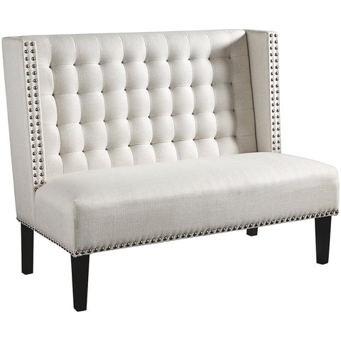 Tufted Wingback Settee with Nailhead Trim in Oatmeal