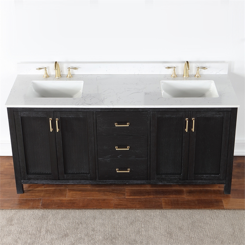 Hadiya 72" Double Bathroom Vanity Set in Black Oak without Mirror