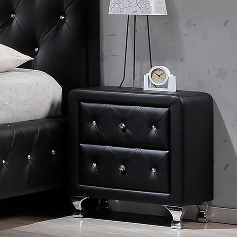 Silver Orchid Porten Crystal Tufted Black Upholstered Nightstand