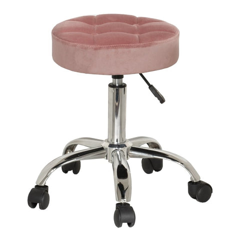 Nora Tufted Adjustable Backless Metal Vanity Stool in Pink