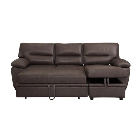 Kipling Brown Microfiber Reversible Sleeper Sectional Sofa Storage Chaise