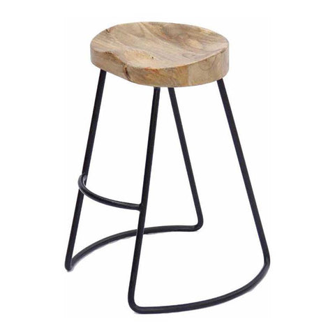 24" Contemporary Wood Saddle Seat Small Barstool in Brown/Black