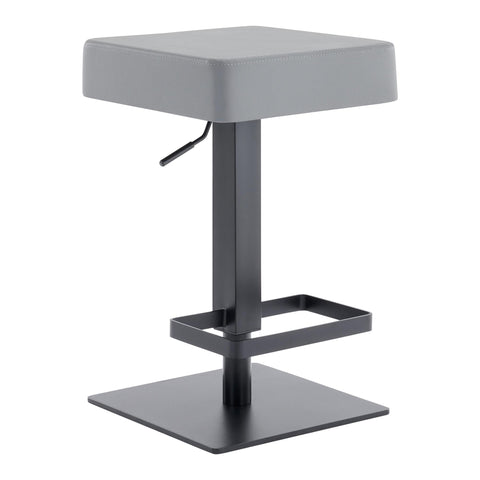 Dwyn Contemporary Adjustable 25-33.5 in. Swivel Barstool in Matte Black Finish and Grey Faux Leather