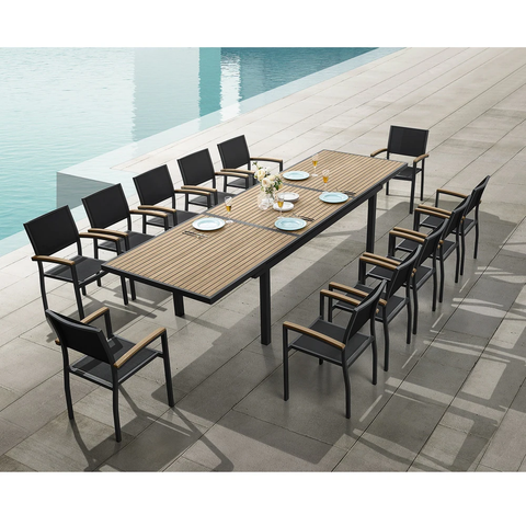 Heck 8+1 pieces Extendable Teak Outdoor Dining Set, Aluminum