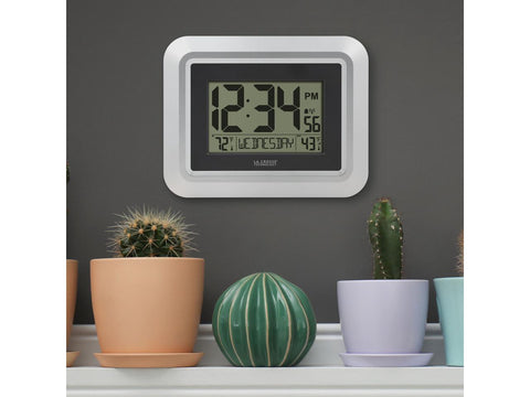 8.75" Silver and Black Digital Wall Clock with Temperature