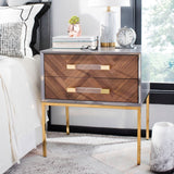 Safavieh Couture Sanford Walnut 2-Drawer Side Table- Charcoal / Gold