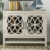 Accent Cabinet with 2 Glass Doors, Modern Console Table