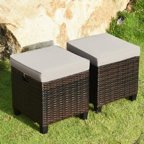 Set of 2 Patio Rattan Ottoman Footrest Garden Outdoor