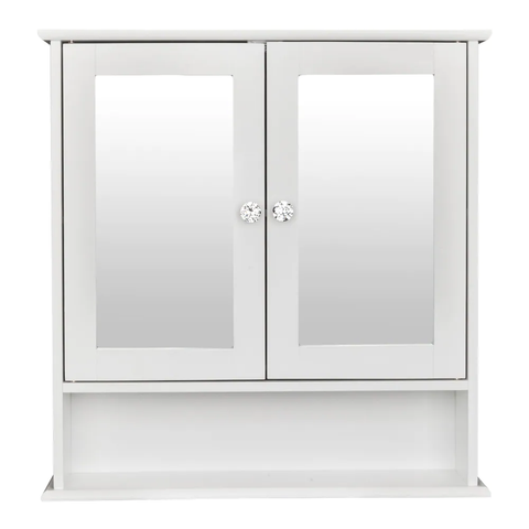Double Door Mirror Indoor Bathroom Wall Mounted Cabinet Shelf White