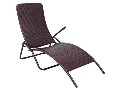 Folding Sunlounger Poly Rattan Brown Day Bed Outdoor Seating Garden