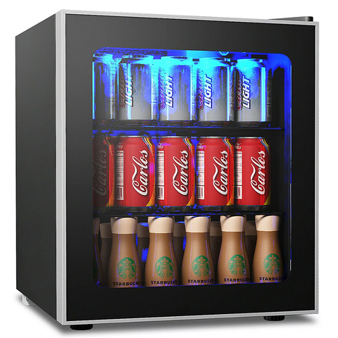 Gymax 60 Can Beverage Refrigerator Beer Wine Soda Drink Cooler Mini Fridge Glass Door