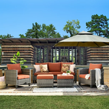 5 Pieces Outdoor Patio Furniture All-Weather Patio Conversation Set Wicker Sectional Sofa with Cushions